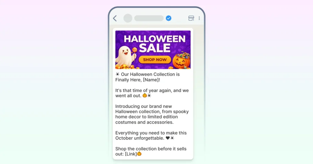 New collection launch WhatsApp template message for Halloween 