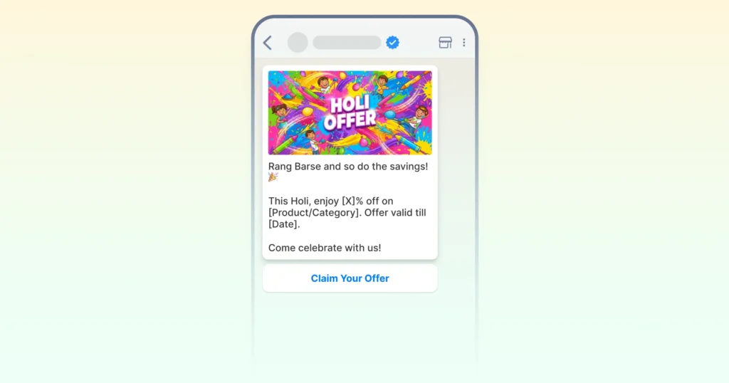 Holi offer WhatsApp message template for businesses