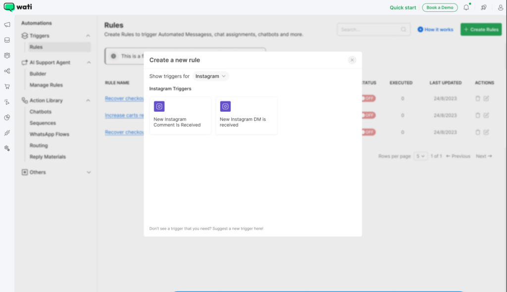 set a new rule based on "IG comment" to trigger the right response.