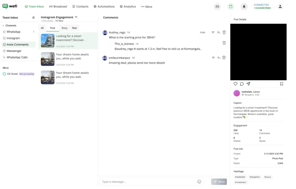 view all the comments and IG dms from one shared inbox.