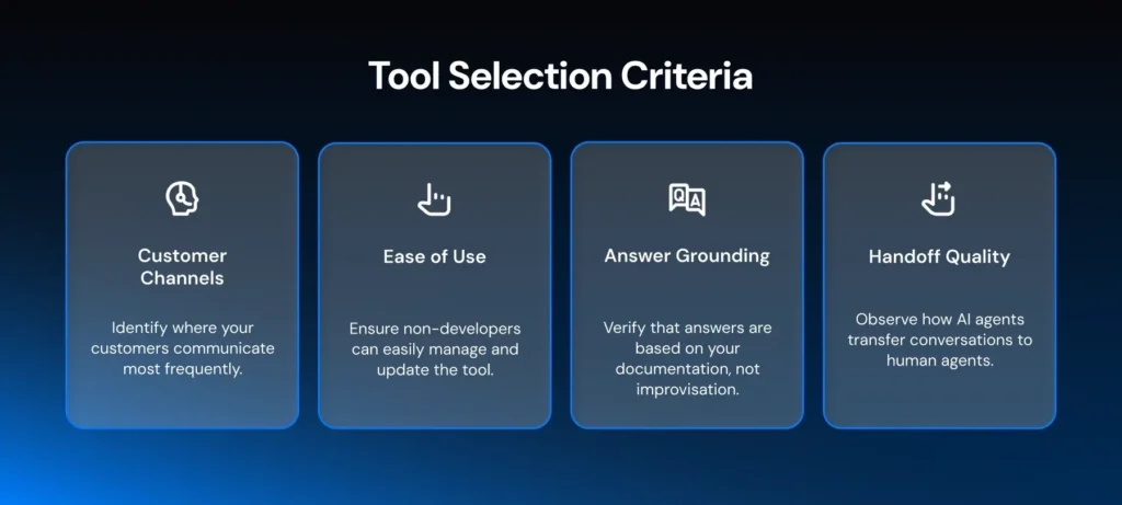 Criteria to select an AI customer support agent
