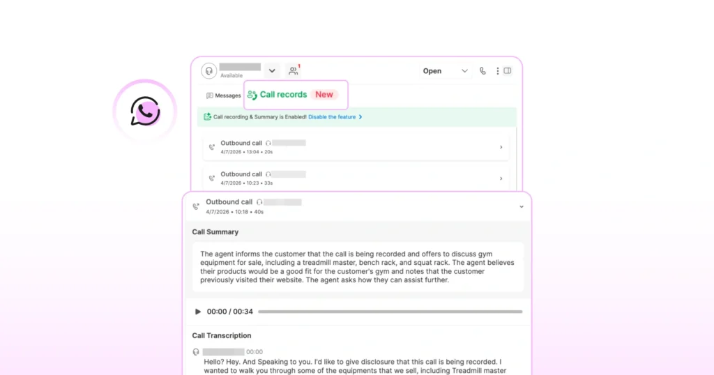 Call record and AI summary of the outbound call