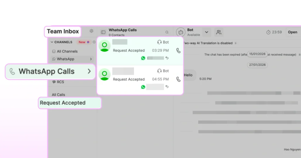 Requesting accepted from user for WhatsApp calls which you can access from Wati's team inbox