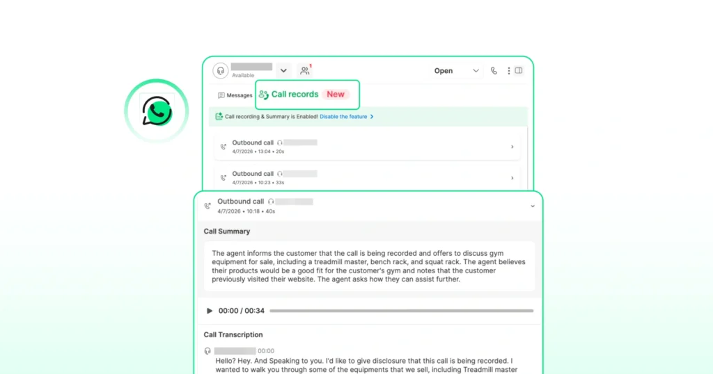 Call summary and transciption for a WhatsApp business call