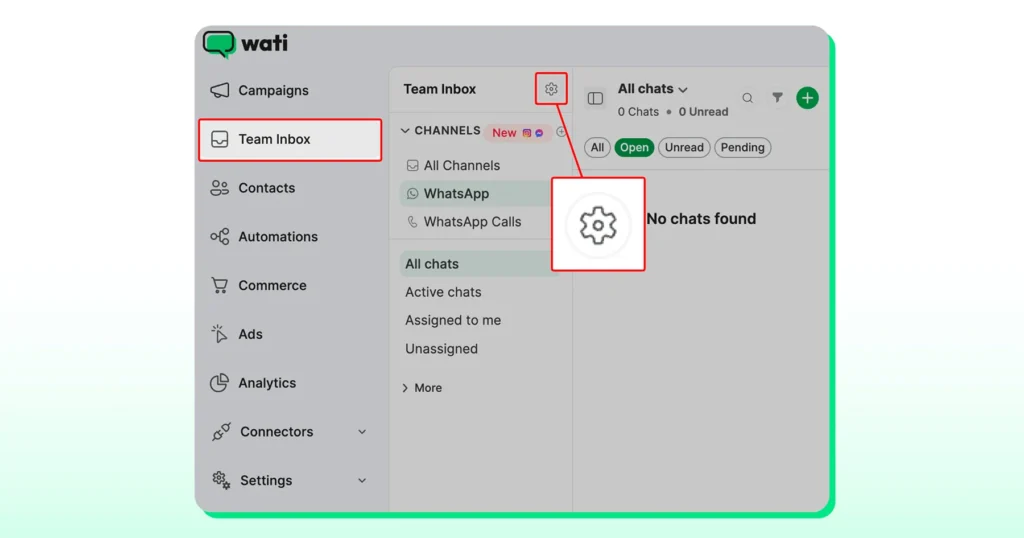 In the Team Inbox Settings, go to WhatsApp calls