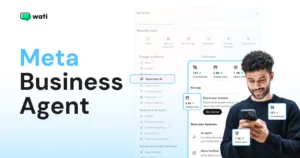 Meta Business Agent setup screen showing Business AI option in Meta Business Suite tools menu