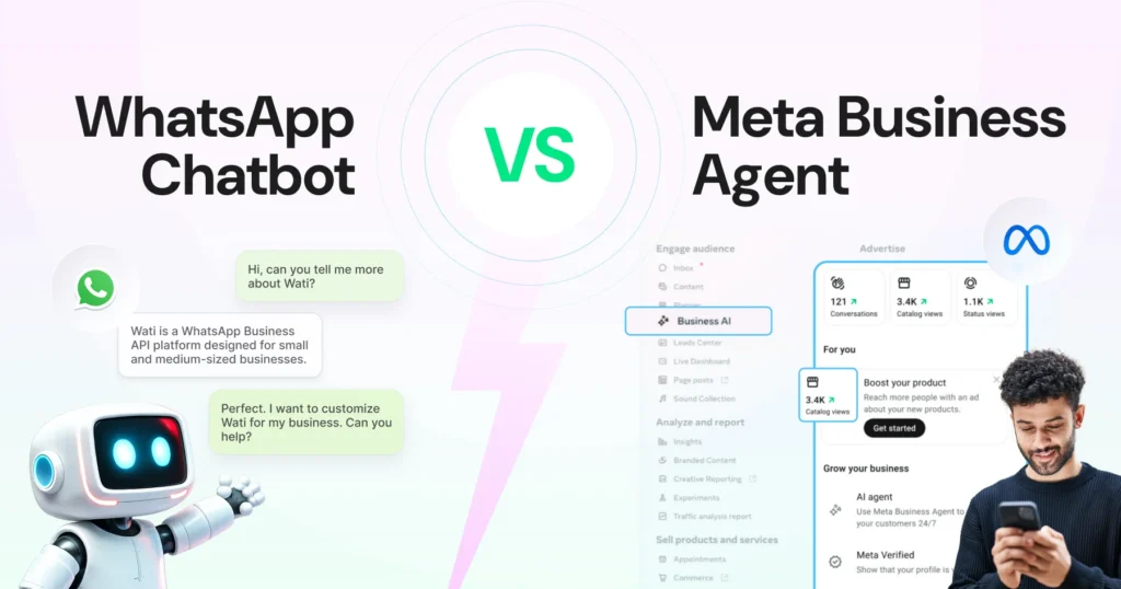See who stands out in the comparison between WhatsApp chatbots and Meta Business Agent