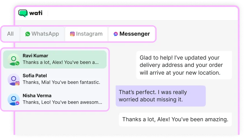One AI brain across Web, WhatsApp and Voice